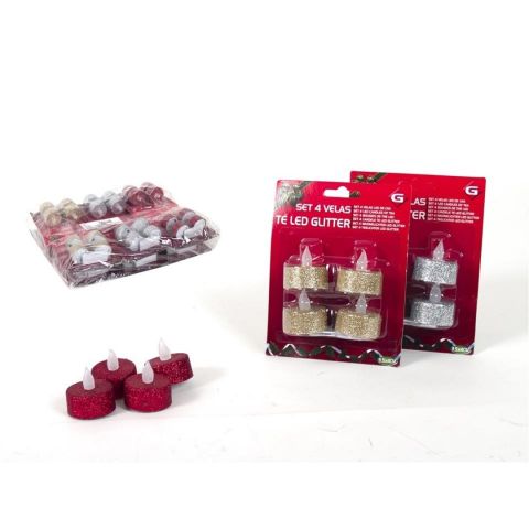 SET DE 4 VELAS LED 3 SURT ORO/ROJO/PLATA 577939