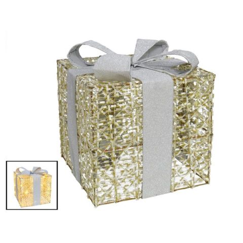 CAJA REGALO ORO LAZO PLATA LED 25X30CM  *994149