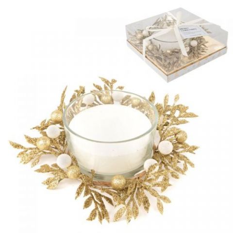 VELAS EN VASO DECORADO NAVIDAD ORO XL(18x18x6CMS)