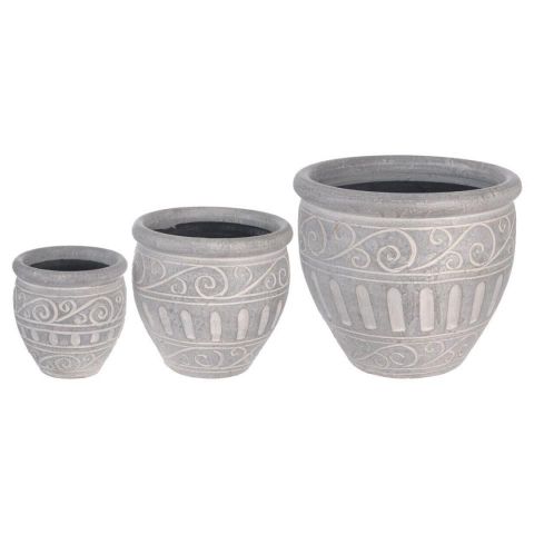 SET 3 MACETERO *RELIEVE GRIS 05306