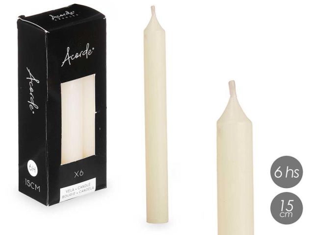 SET 6 VELAS 15CM *CREMA *92415