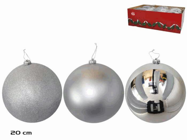 BOLA DE NAVIDAD PLATA 20CM 3 SURTIDOS 55391