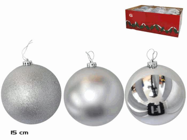 BOLA DE NAVIDAD PLATA 15CM 3 SURTIDOS 55131